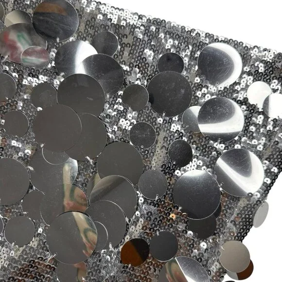 Women Midi Skirt Full Sequin Silver Size 2XL Tall Lined Decorated Mid Rise - Picture 12 of 14